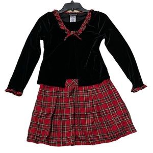 Emily West~Girls Size 14~Black Velvet~Red‎ Plaid~Dress